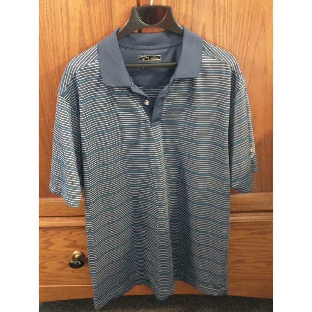 Callaway Men's Polo Dri-Fit Golf Shirt Navy Blue Striped Size XXL
